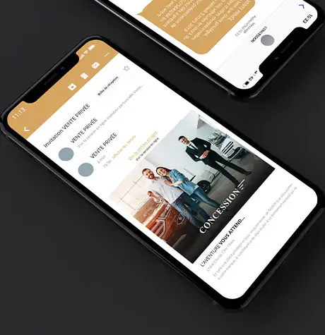 Réception SMS et email d'invitation vente privée